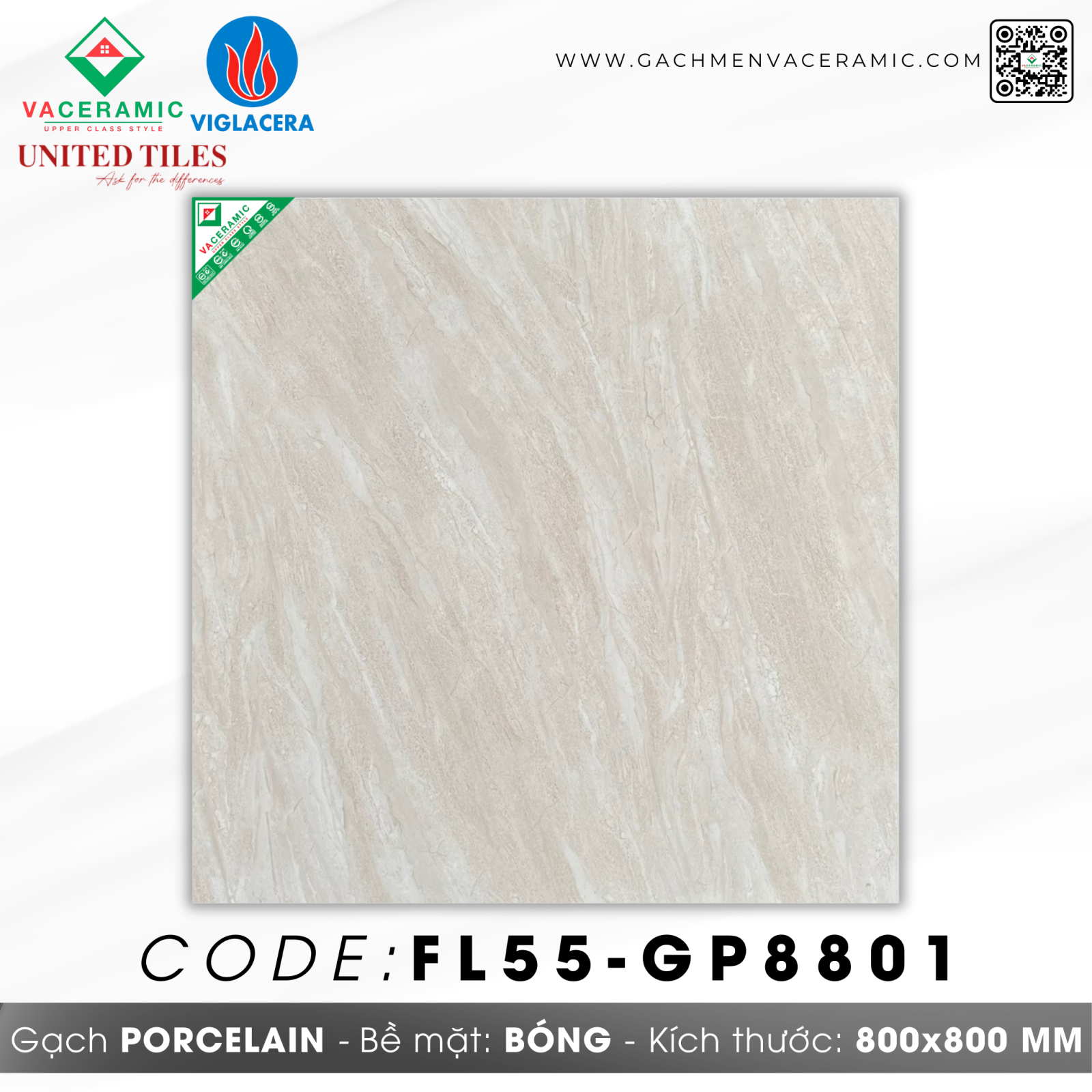 GẠCH LÁT NỀN 80x80 VIGLACERA FL55-GP8801
