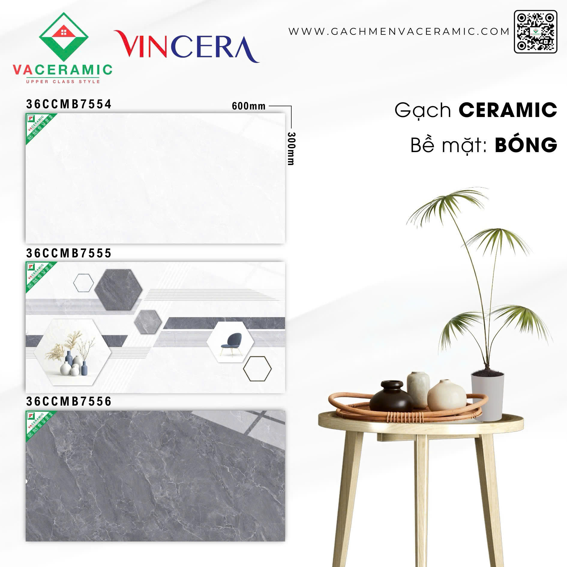 GẠCH ỐP TƯỜNG 30x60 VINCERA 7554 - 7555 - 7556
