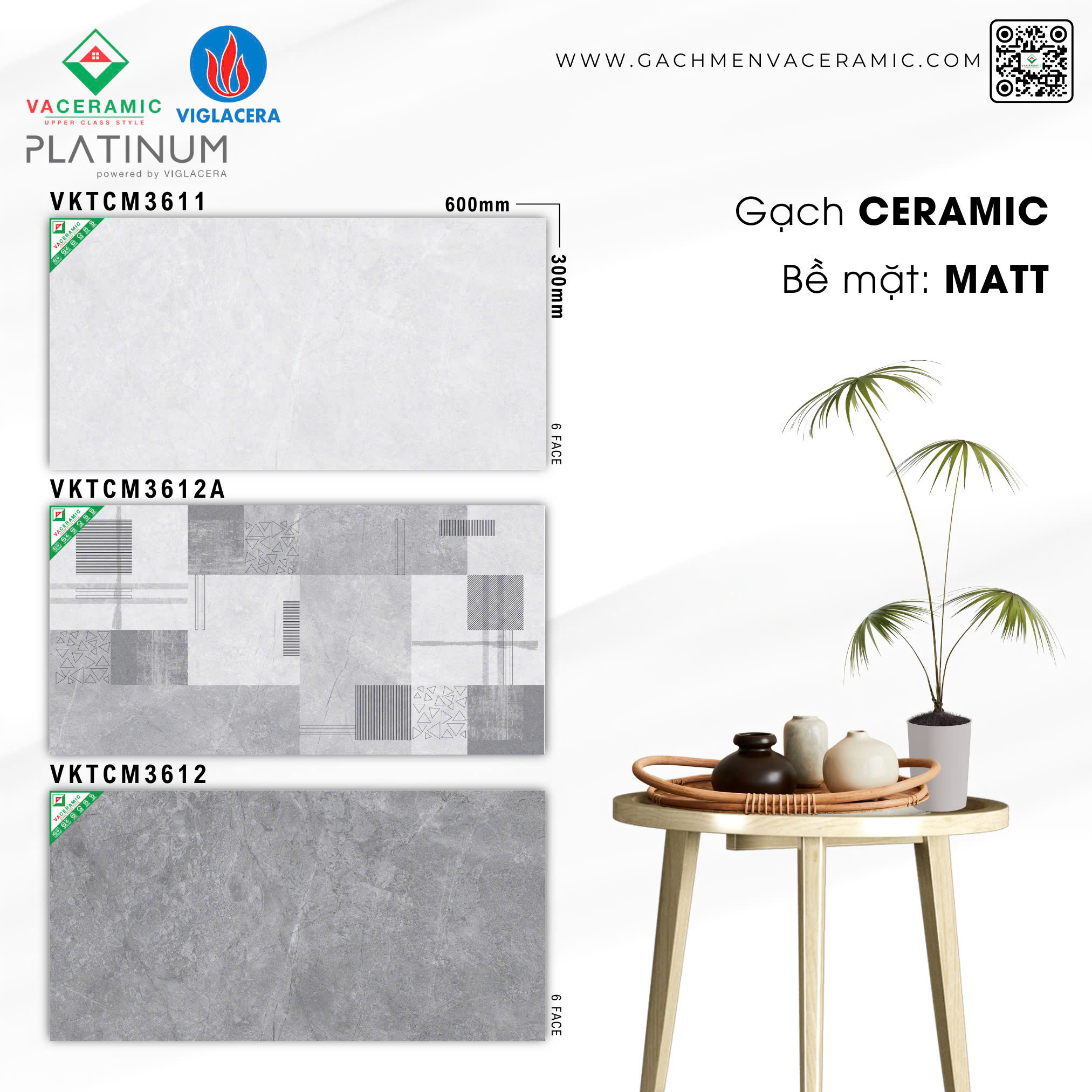 GẠCH ỐP TƯỜNG 30x60 VIGLACERA VKTCM3611-3612A-3612
